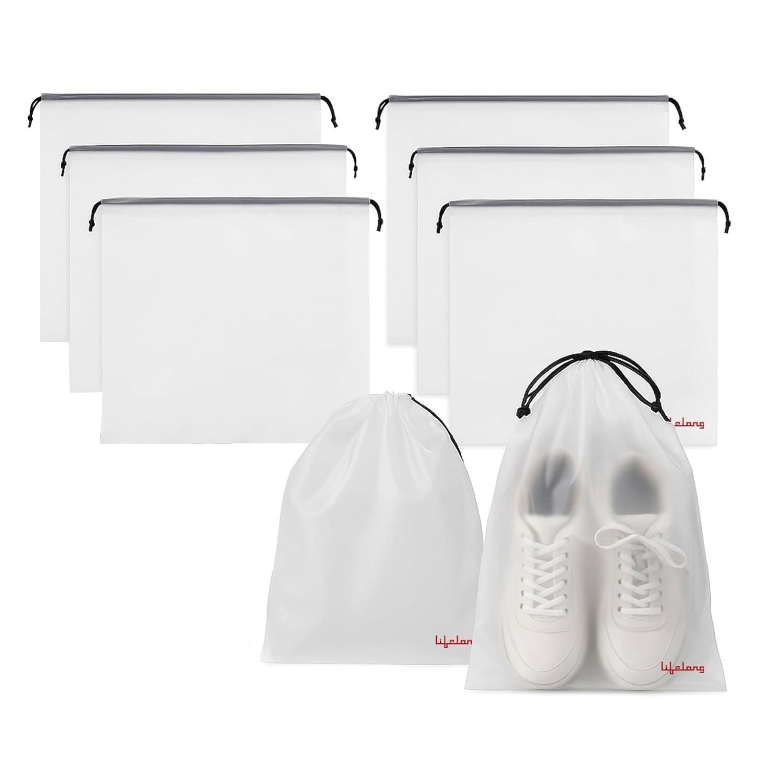 Lifelong Shoe Bags for Travel, Drawstring Travel Shoe Bags for Packing, Dustproof Portable Travel Shoe Storage Bag for Men and Women, Clear, Large, Pack of 6