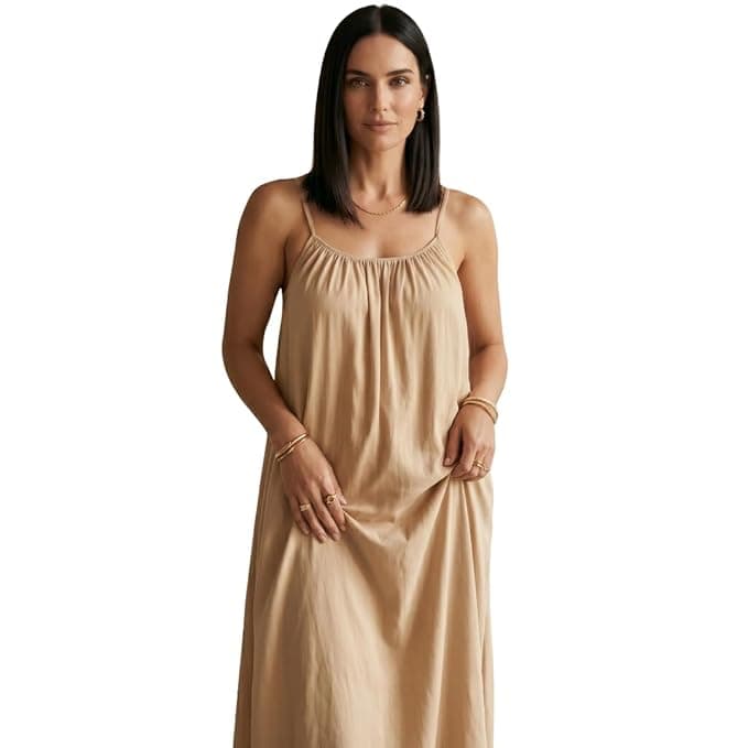 Women Linen Midi Dress Sleeveless Backless A-Line Slip Dress | Adjustable Strap Summer Elegant Flowy Beach Vacation Dress | Soft Breathable Linen Fabric