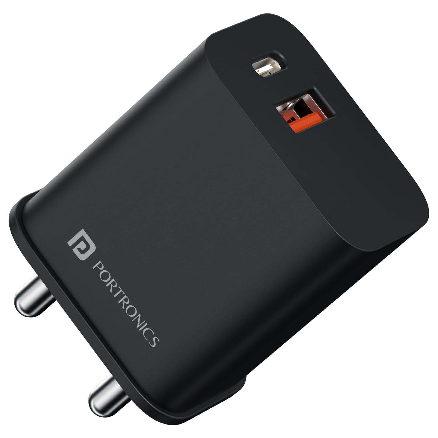 Portronics 20W Adapto 20B Dual Port (Type C PD & USB-A) Fast Charging Adaptor, Smart Protection Chip, Wide Compatibility, USB-A Output, Type C PD Output, Best for iPhone/Samsung/Oneplus (Black)