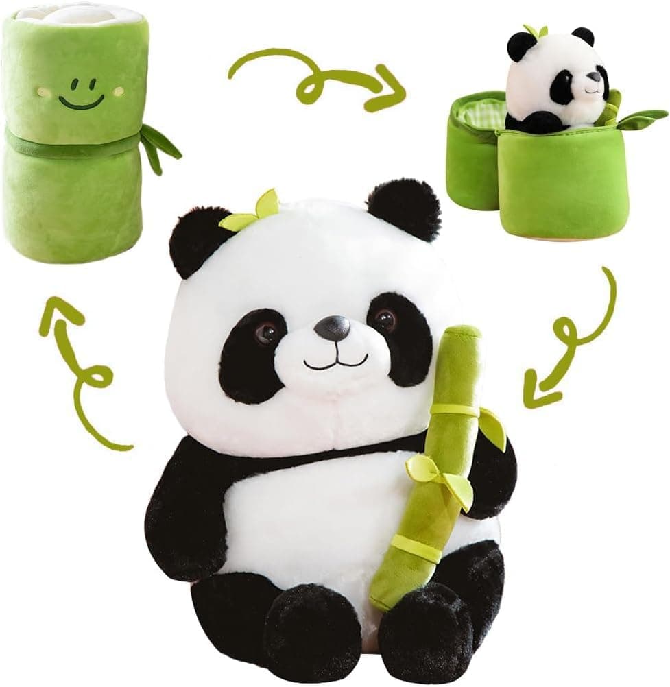 Storescent Cute Panda Plush with Bamboo, Kawaii Soft Stuffed Animals Toy, Plushies Doll Gifts for Kids Girls Boys Birthday Valentine (Panda in Bamboo)
