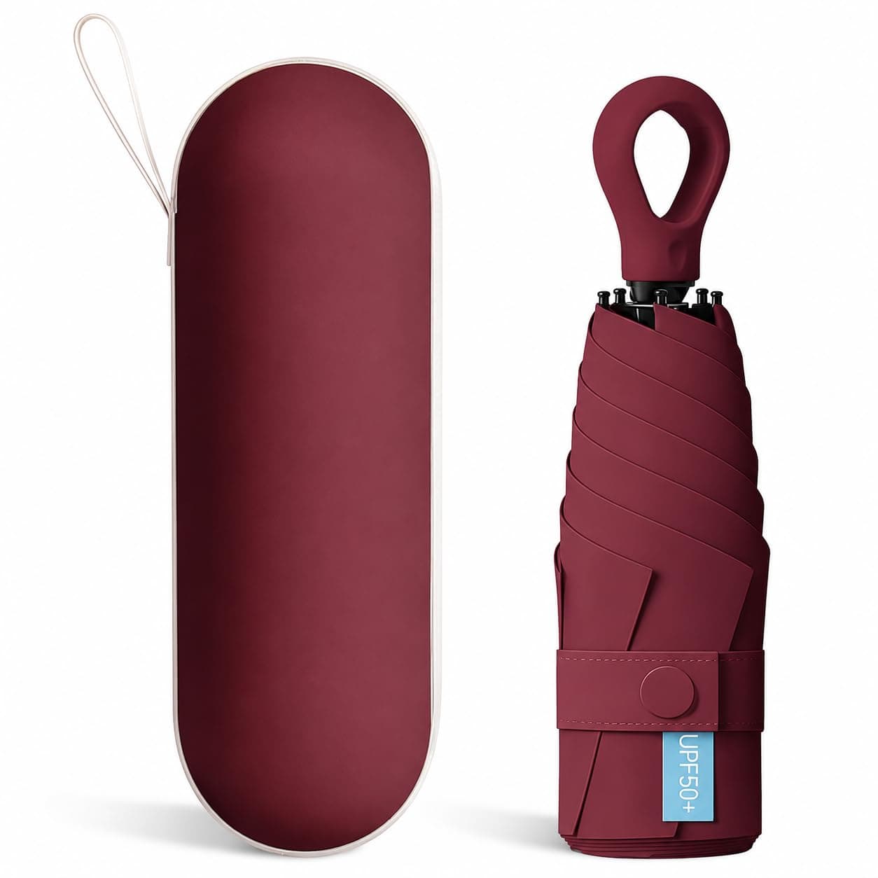 PESOMA Mini Umbrella with Case for Men & Women (Manual Open) Compact Travelling Pocket Umbrella, Polyester & UV Protect Fabric for Summer/Anti-Slip Handle- Use in Rain & Summer-Foldable Windshield-MaroonH