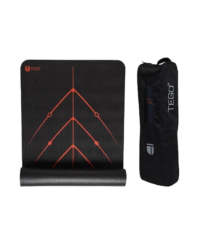 TEGO Stance Yoga Mat with GuideAlign for Posture Alignment (Black Orange with Bag) | Reversible Design with Dual Texture Grip | 5mm Thick | Antimicrobial, Non-Slip, Sweat-Resistant | 6ft x 2ft | Yoga & Fitness Mat | Shoe-friendly