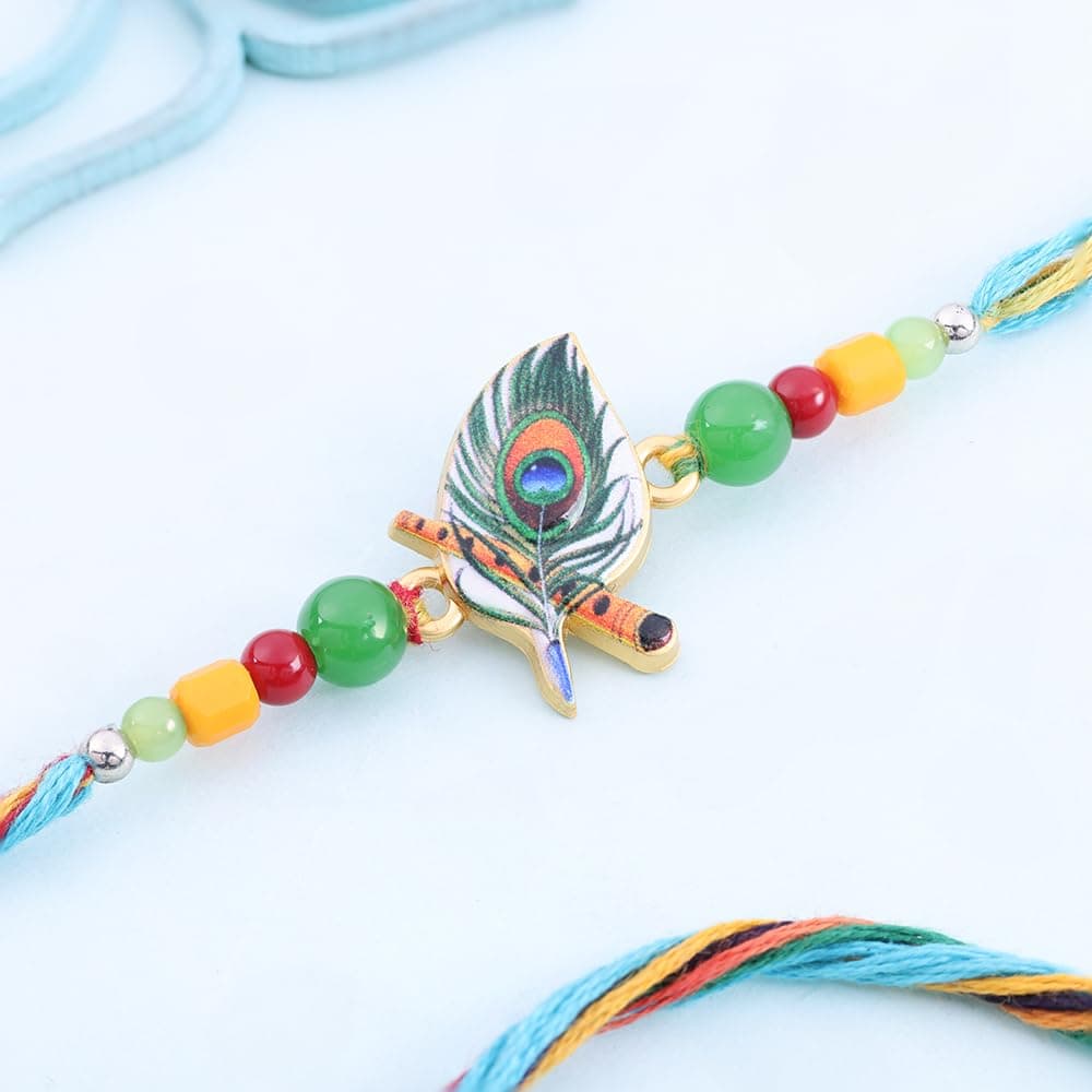 Floweraura Raksha Bandhan Celebrations Handcrafted Divine Krishna Mor Pankh Bansuri Rakhi - Rakhi Set for Brother | Bhai | Kids | Boy | Cousins | Rakshabandhan Gift Set