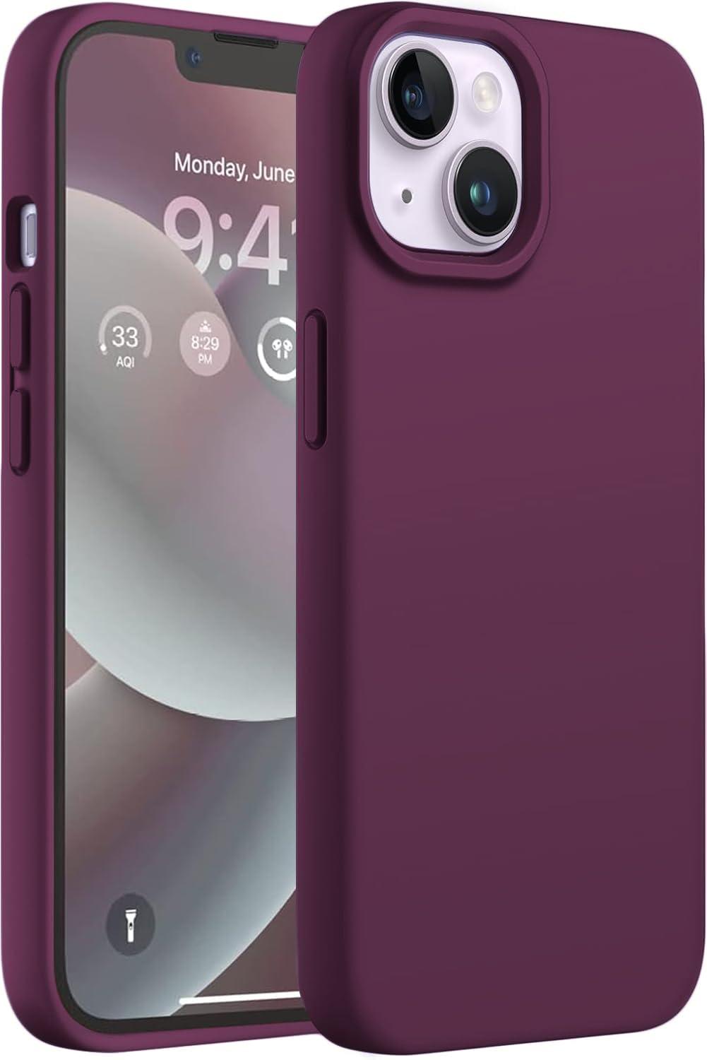 DIZORO Liquid Silicone Compatible for iPhone 14 Plus Case Gel Rubber with Microfiber Lining Non-Slip Full Body Protective Shockproof Back Cover (Wine Red, 6.7 inch)