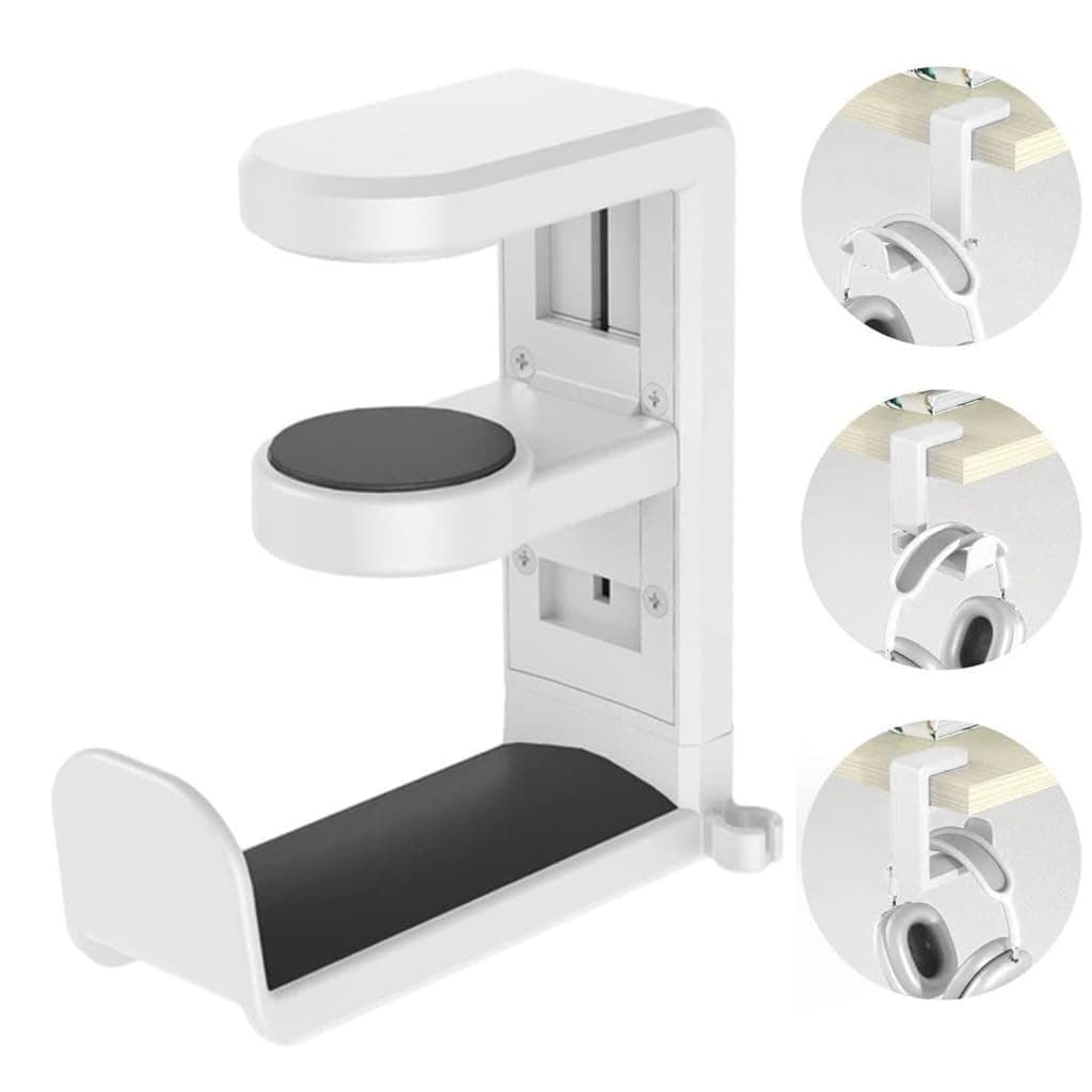 Techzere 360° Swivel Headphone Hanger for Tables, White