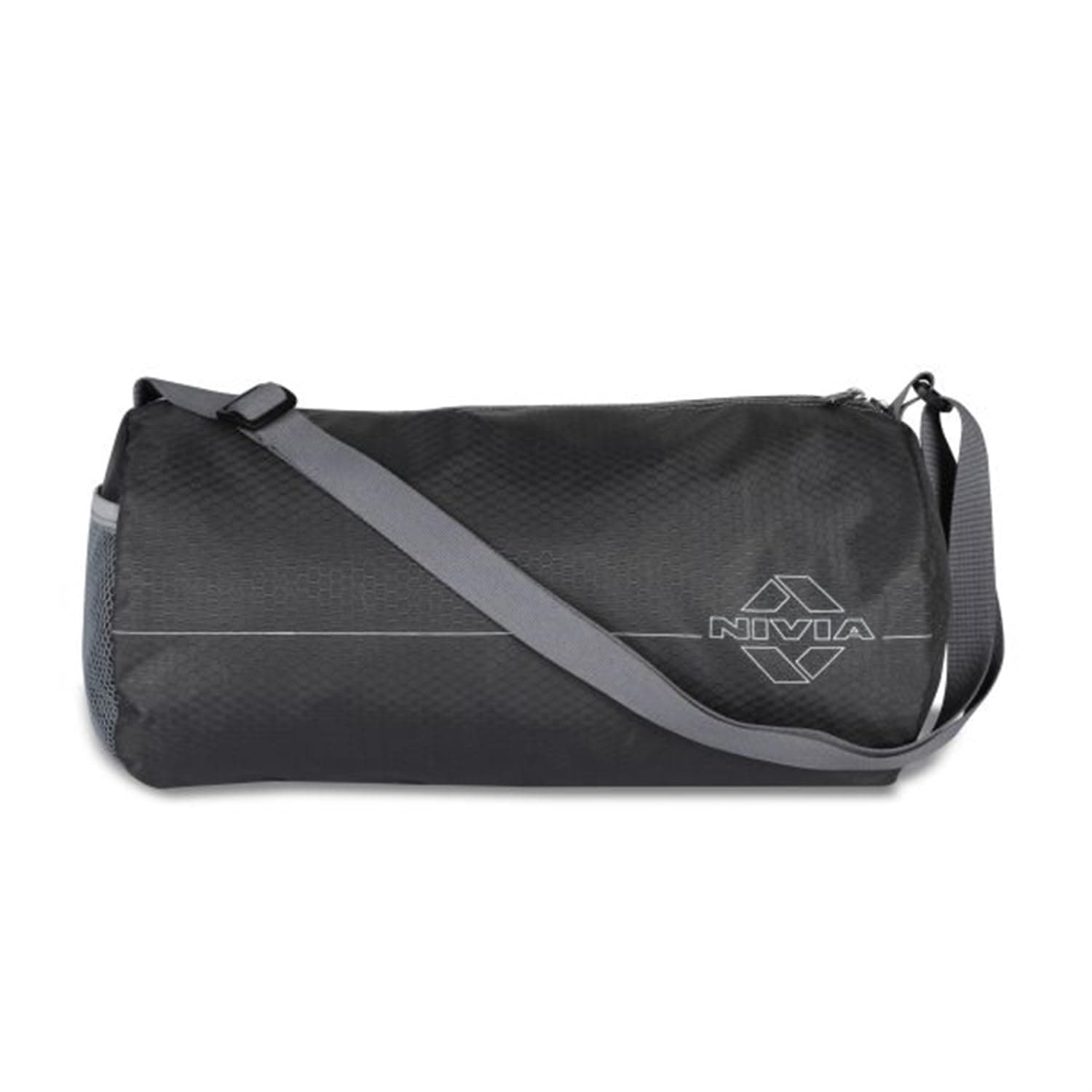 Nivia Basic Polyester Duffle Bag for Men & Women, Side Mesh Pocket, Workout & Training Bag, Suitable for Gym, Fitness, Sports & Travel with Adjustable Shoulder Strap (Black/Grey), Capacity-11L