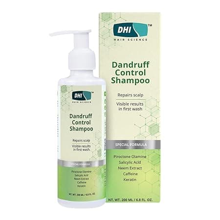 DHI Dandruff Control Shampoo with Neem Extract, Caffeine & Keratin | Repairs Scalp, Itch Free Formula |Paraben & Sulphate Free | Anti Dandruff Shampoo for All Hair Types | For Men and Women | 200 ml