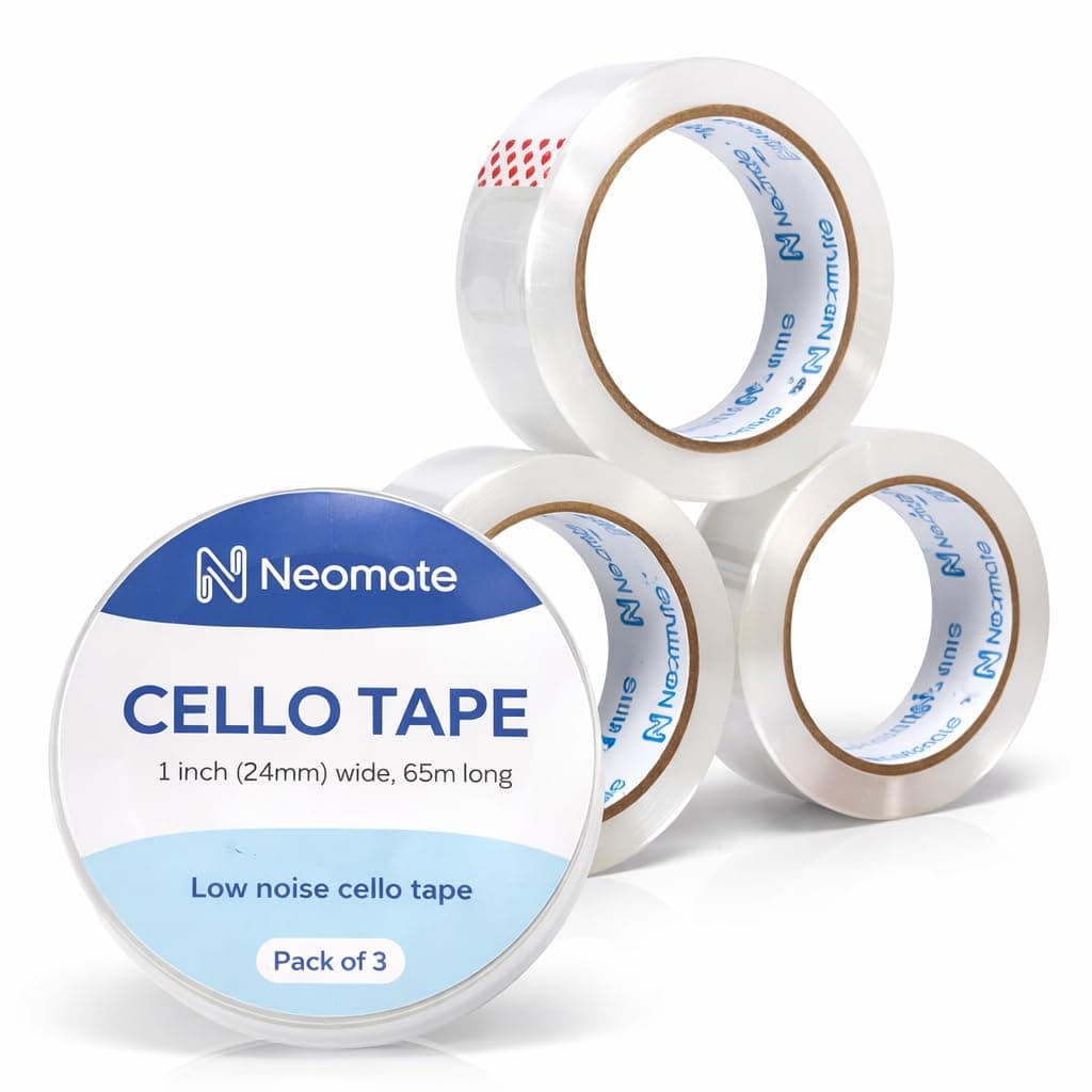 Neomate Low Noise Cello Tape | 1 Inch (24mm x 65m), Transparent | Set of 3 | Multipurpose Adhesive Tape for Office, Home, and Craft Projects