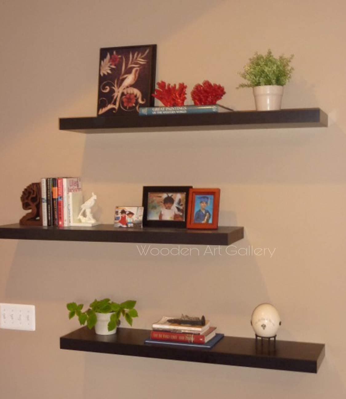 Lenakel Sizkon Engineered Wood Wall Mounted Floating Shelf | Wall Rack Shelves And Bedroom Home Decoration Shelf For Living Room (Xx-Large (24X8 Inches, Set Of 3, Brown))