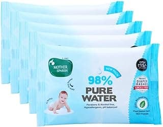 Mother Sparsh Cotton Scented 98% Water Plant Fabric, Biodegradable Wipe (Blue, 15 Wipes) - Pack of 5