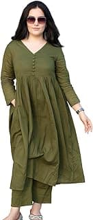 ISTOCAN Anarkali Kurta Pant Set for Women Long Flared V-Neck Kurta | Office & Casual Wear | 3/4 Sleeve | Button Front