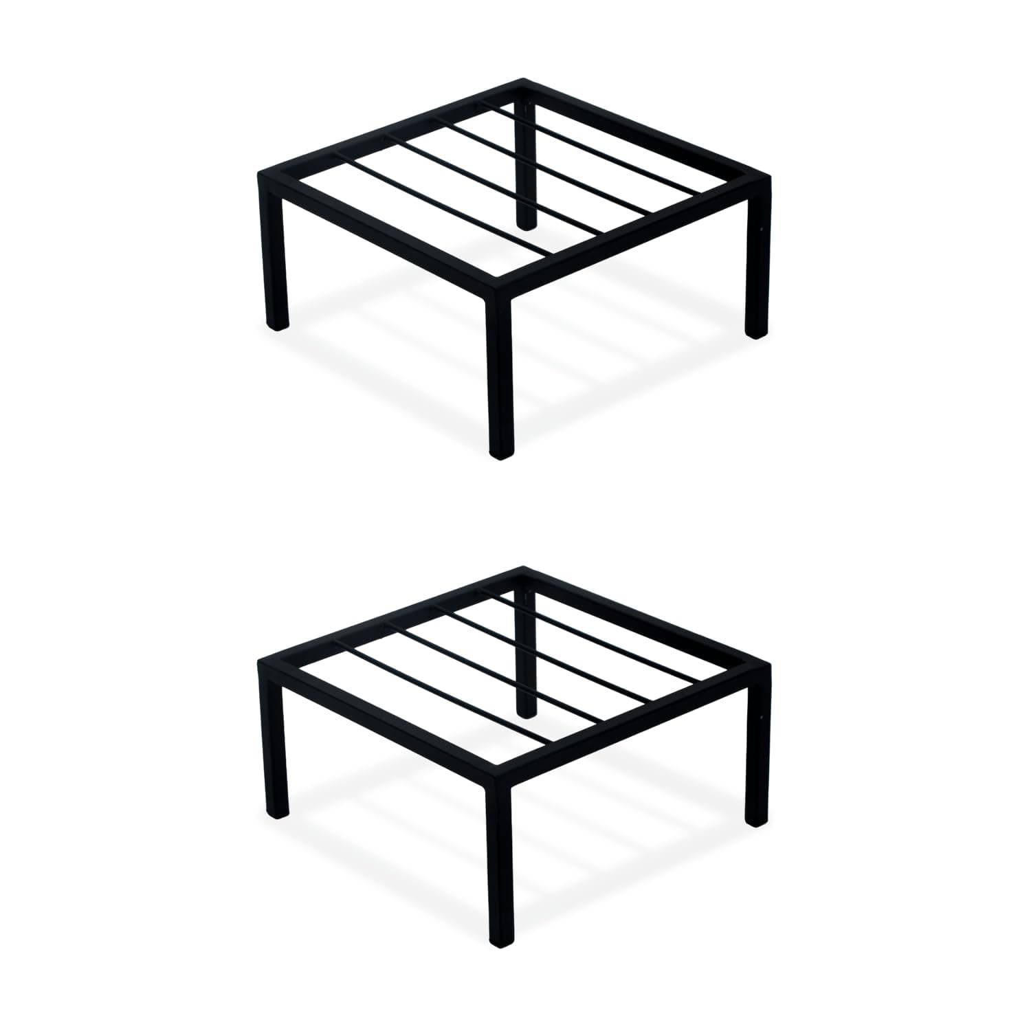 BonKaso Square (Pack of 2) Metal Plant Stand for Balcony & Garden (25.4x 25.4 x 12.7 cm) | Flower Pot Holder for Indoor & Outdoor Use | Decorative Planter Stand for Living Room & Home Decor- Black
