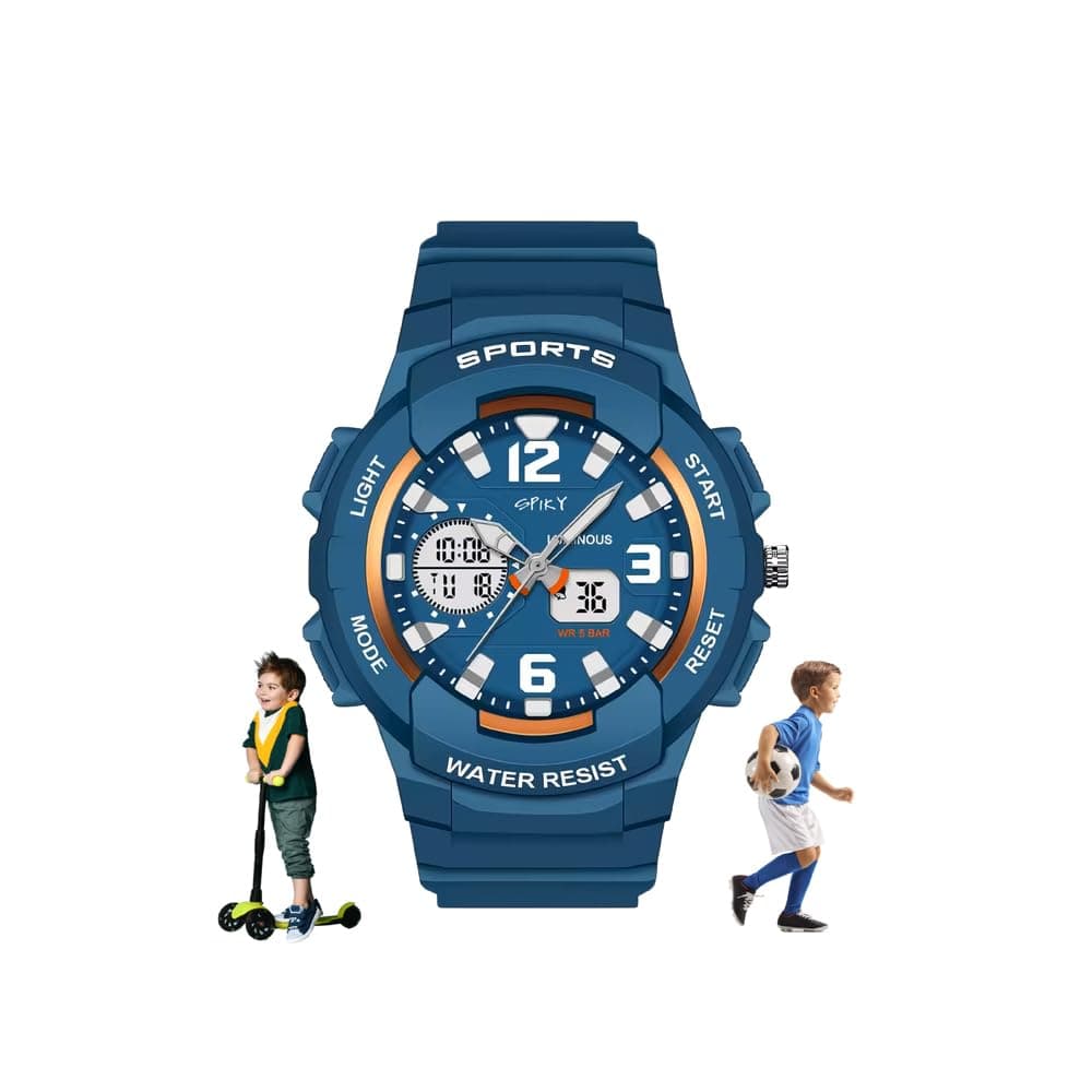 SPIKY Analog Digital Sports Watch for Kids (Blue) | Multifunctional with Dual Time & Luminous Display | Water Resistant | Stylish Birthday Gift Analogue Wrist Watches for Boys & Girls | Age 2-14 Yrs