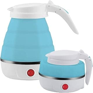 RENESMEE Travel Folding Electric Kettle, Fast Boiling, Portable Electric Kettle, 600ml Boil Dry Protection, 100-240V Food Grade Silicone Foldable Kettle (Multicolor), 600 watts