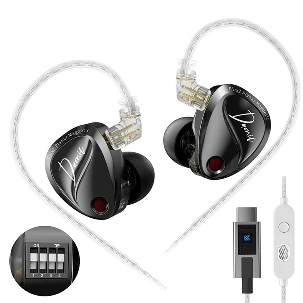 KZ Duonic Hybrid Planar Magnetic in-Ear Monitor, 3X Flux3 8mm Planar + 8mm Super-Linear Dynamic Driver, Bass Improved Switch Version, Black Shell with HD Dual-Mic Type-C Cable