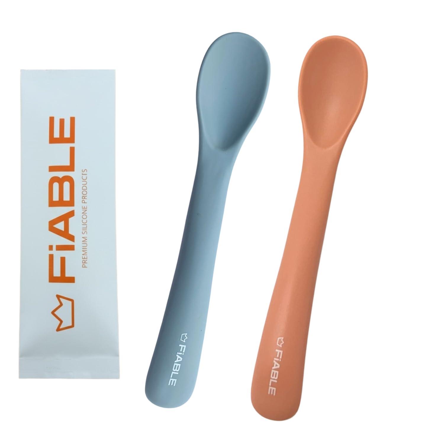 FiABLE Premium 100% Silicone Baby Spoons - Set of 2 Safe, First-Stage Spoons, Soft-tip Easy on Gums I Baby Training Spoon | - Set of 2 Blue&Orange.