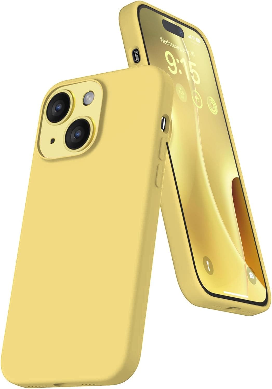 DIZORO Liquid Silicone Compatible for iPhone 14 Case Gel Rubber with Microfiber Lining Non-Slip Full Body Protective Shockproof Back Cover (Yellow, 6.1 inch)