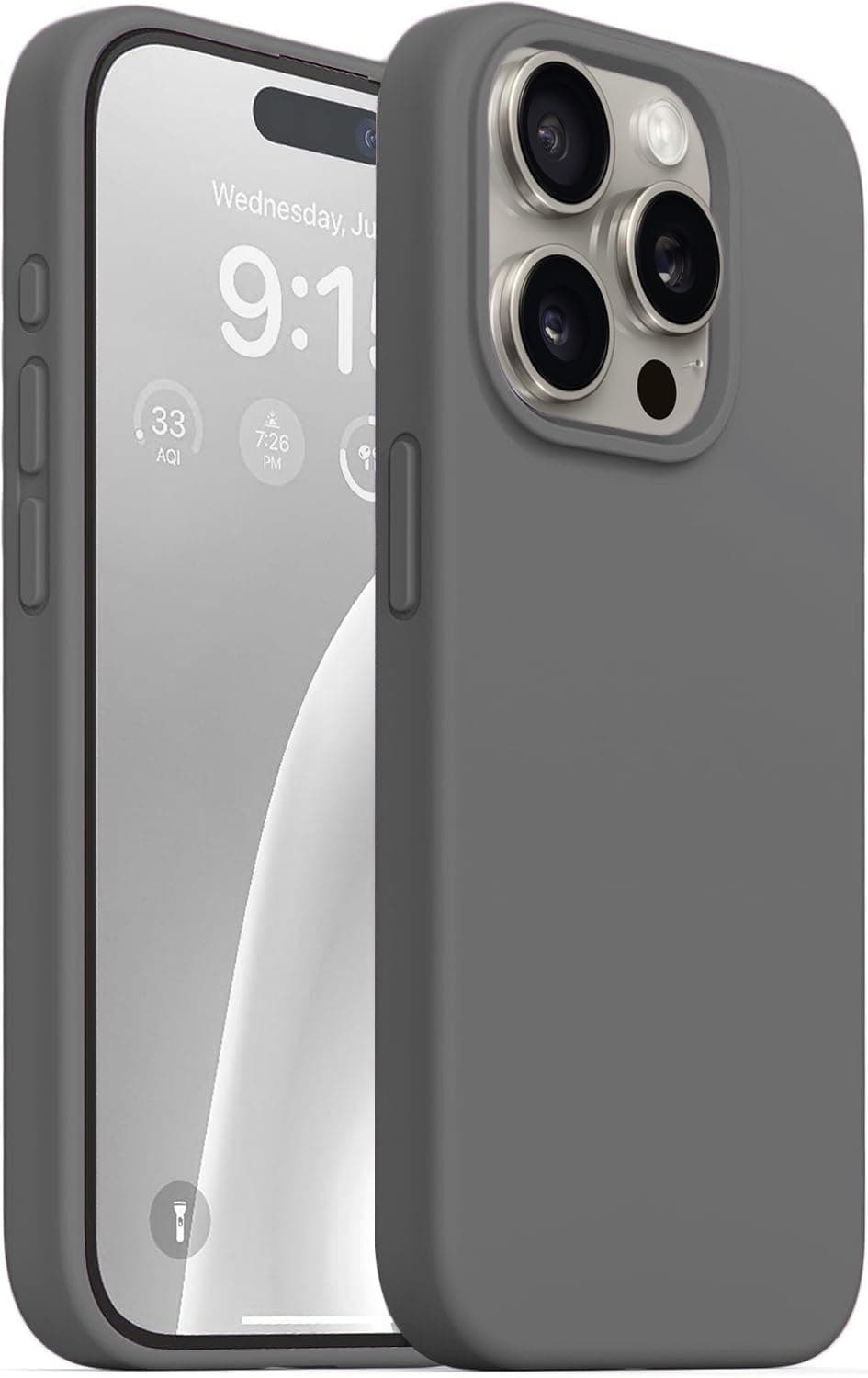 DIZORO Compatible for iPhone 15 Pro Max Case 6.7, Slim Liquid Silicone Case 3 Layers Full Covered Soft Gel Rubber Phone Case Protective Cover 6.7 Inch (Titanium Black)