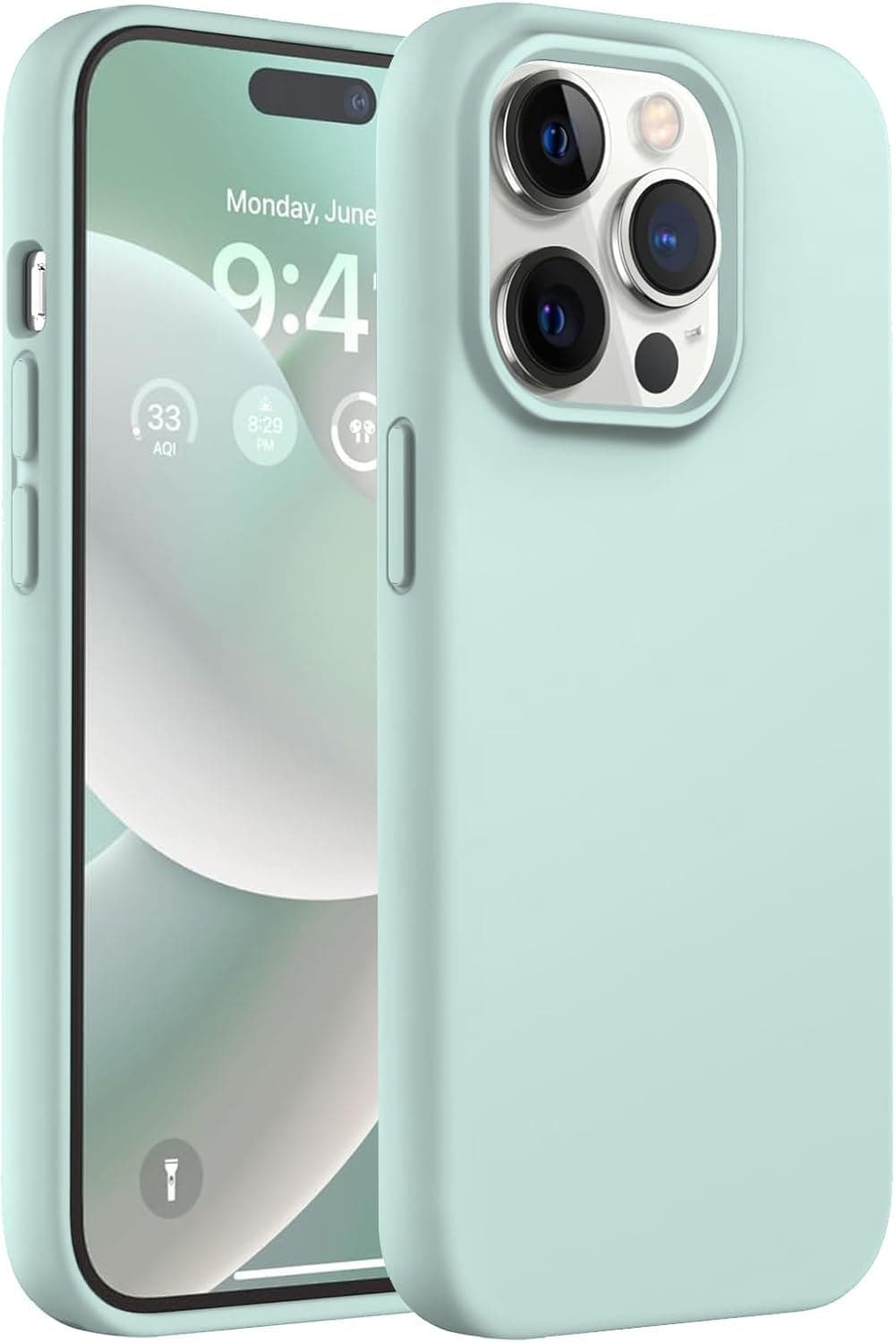 DIZORO Liquid Silicone Compatible for iPhone 14 Pro Max Case Gel Rubber with Microfiber Lining Non-Slip Full Body Protective Shockproof Back Cover (Mint Green, 6.7 inch)