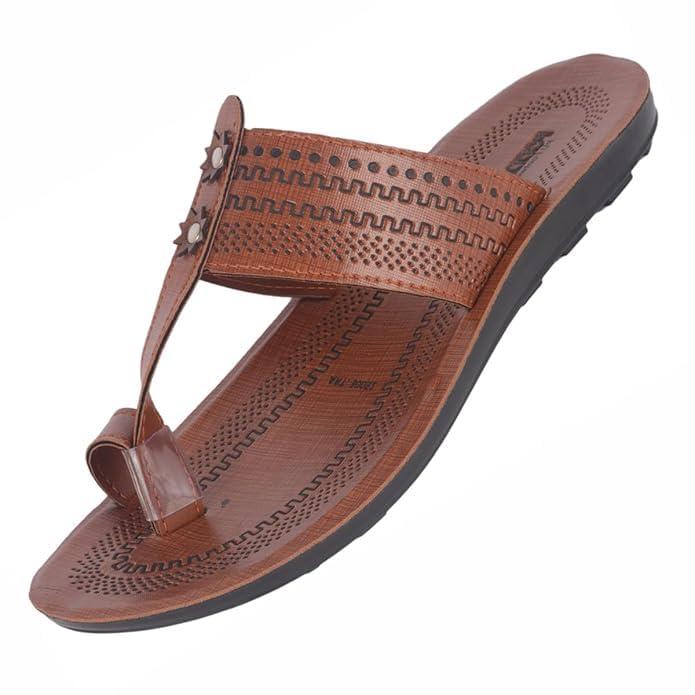 Poddar Slippers, Sandals & Chappals for Men | Synthetic Leather Comfortable Footwear | Daily Use, Casual, Party, Stylish, Durable, Waterproof, Soft Sole, Anti-Slip (30052-Tan-6)