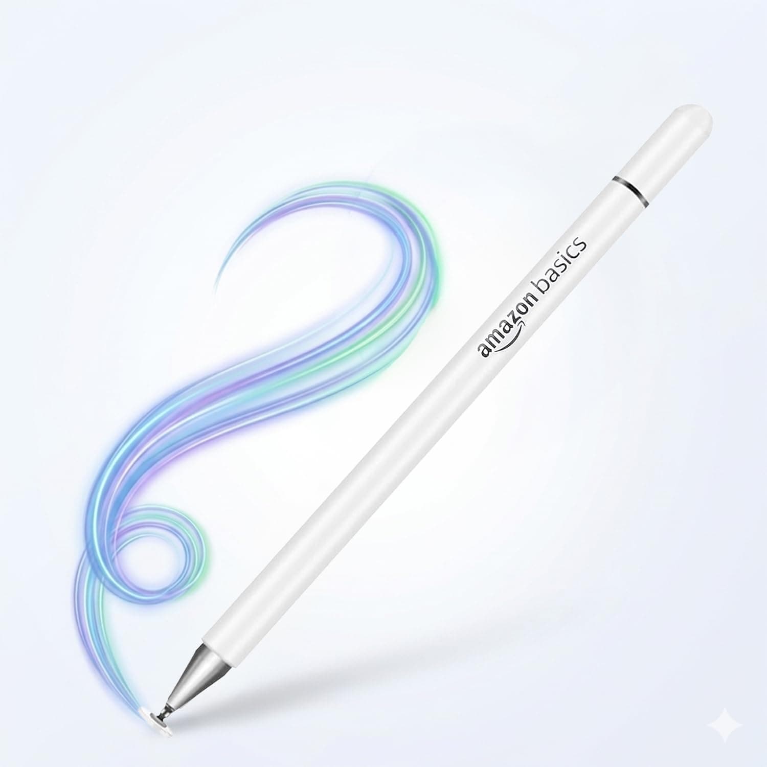 Amazon Basics Capacitive Stylus Pen for Android & iOS All Touchscreen Devices | Fine Point Disc Tip|Lightweight Metal Body with Magnetic Cover - White