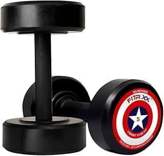 FITRXX Round Shape Rubber Dumbbells Set for Men & Women Professional Exercise Dumbbell for Full Body Workout | captain America black American Dumbbell | Set of 2 | 5 kg pair