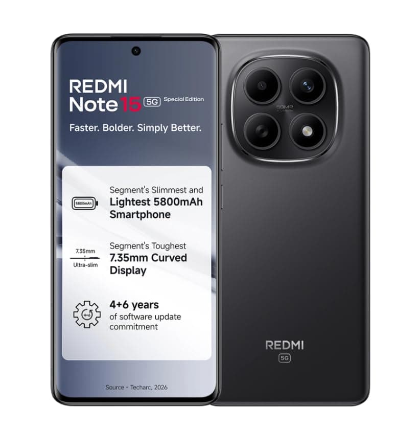 Redmi Note 15 SE 5G Smartphone, Carbon Black, 8GB RAM, 256GB, 5800mAh Battery, IP66 Military Grade