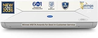 Carrier 1.5 Ton 5 Star, New Star rated, Flexicool Inverter Split AC (Copper, Convertible 6-in-1 with Smart Energy Display, Insta Cool, Auto Clean and PM 2.5 Filter, ESTER EDGE Gxi-CAI18EE5R36F0, White)