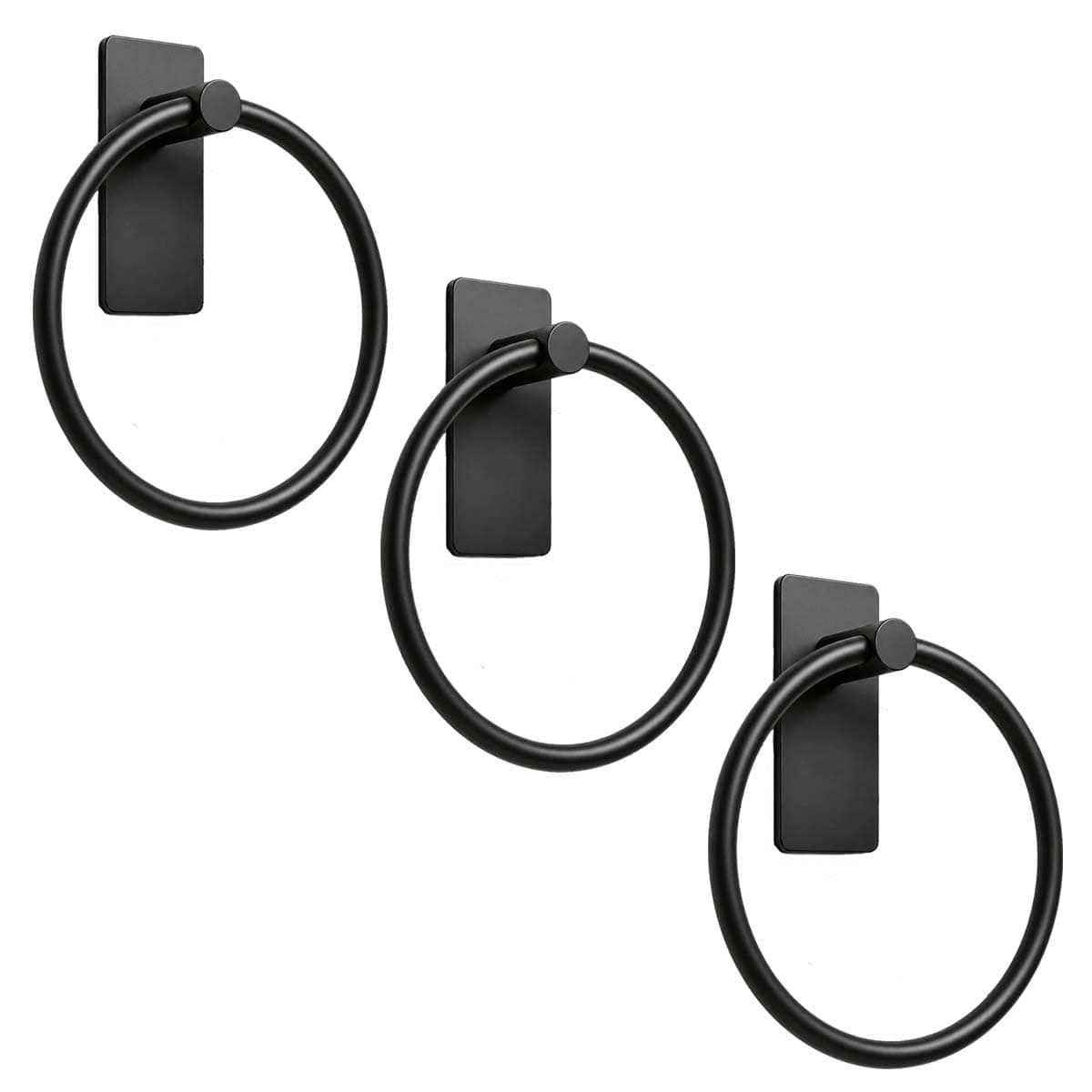iSTAR Stainless Steel Self Adhesive Round Towel Ring | No Drilling Wall Mounted Bathroom Accessories | Napkin Hand Towel Holder for Kitchen, Wash Basin, Home and Hotels (Black Finish) (Pack of 3)