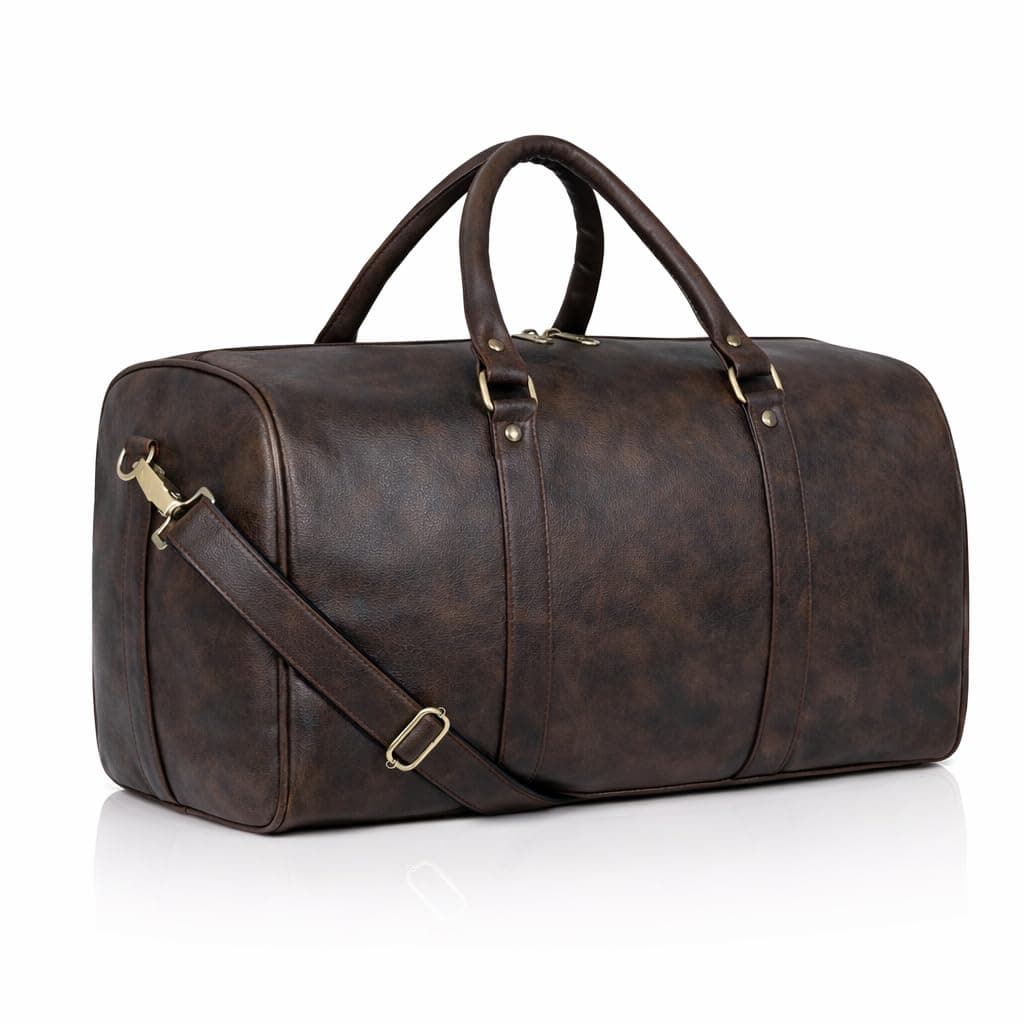 Premium Leather Duffle Bag for Men & Women | Travel & Gym Weekender Bag with Adjustable Shoulder Strap | Stylish Overnight & Cabin Bag – Brown (Brown)