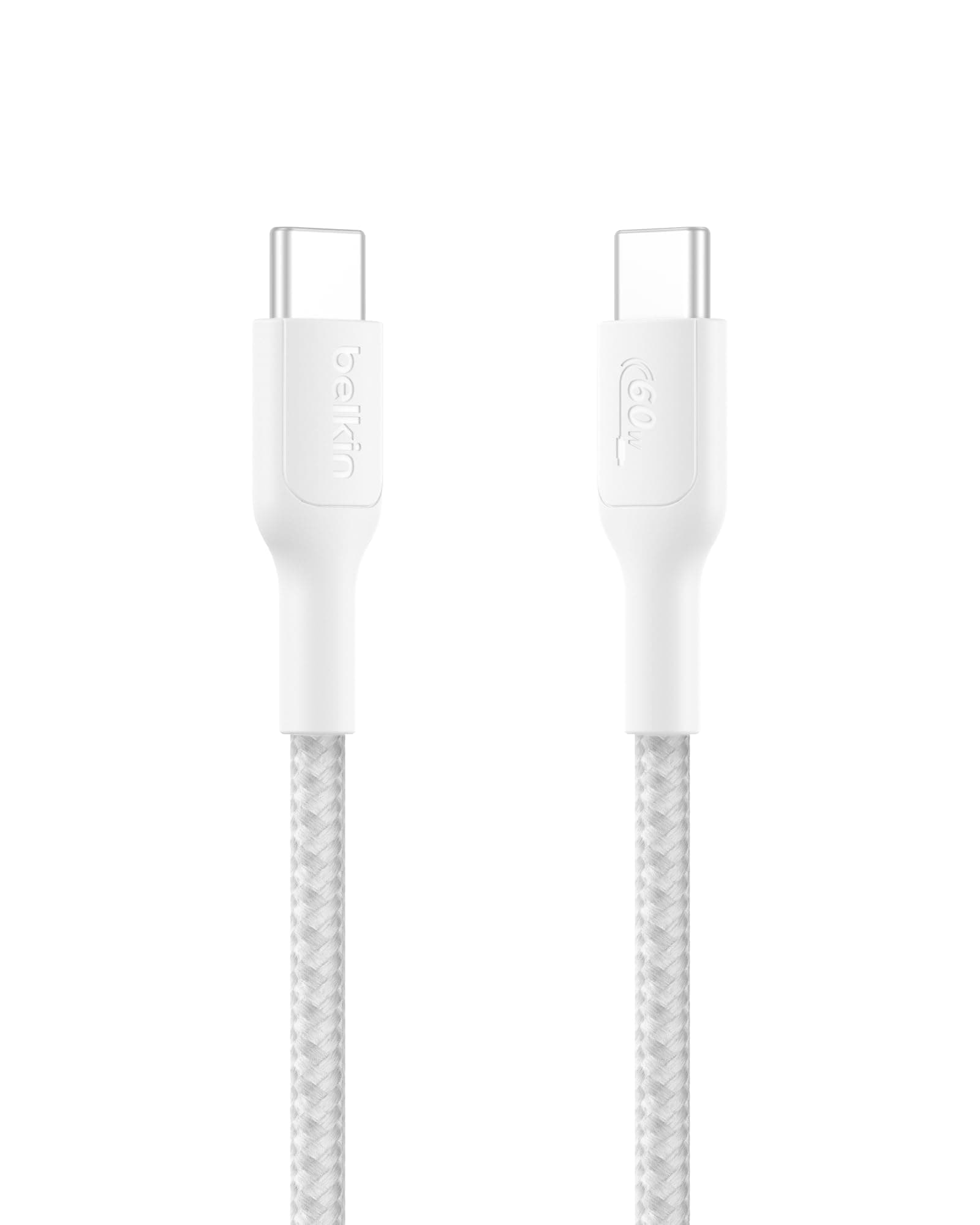 Belkin Apple Certified USB-C to USB-C Braided Nylon Cable 1M | Fast Charging Cable | Type C Charger Cable for iPhone 17, 16, Galaxy S25, Pixel 9, MacBook, iPad Pro | 2 Years Warranty | White