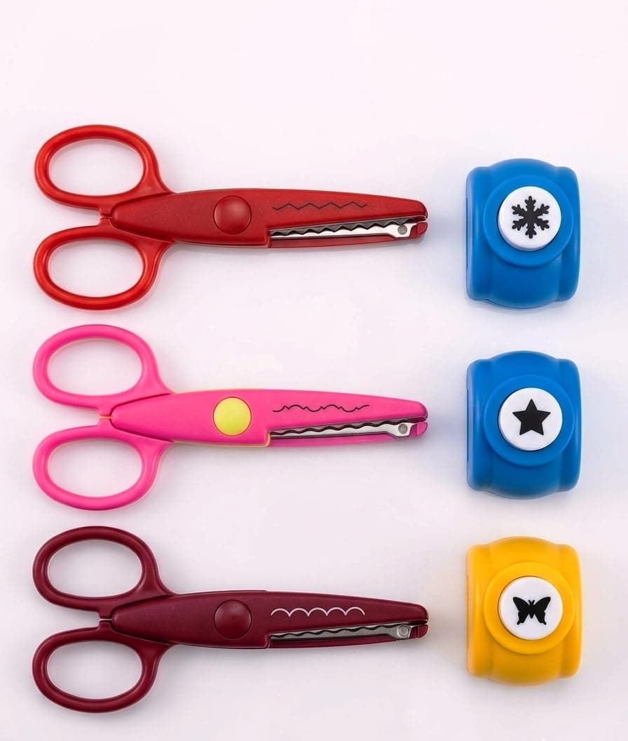 Decorative Paper Craft Scissors and Punches Set, Patterned Edge Design, Multi-Colour (Design may vary)
