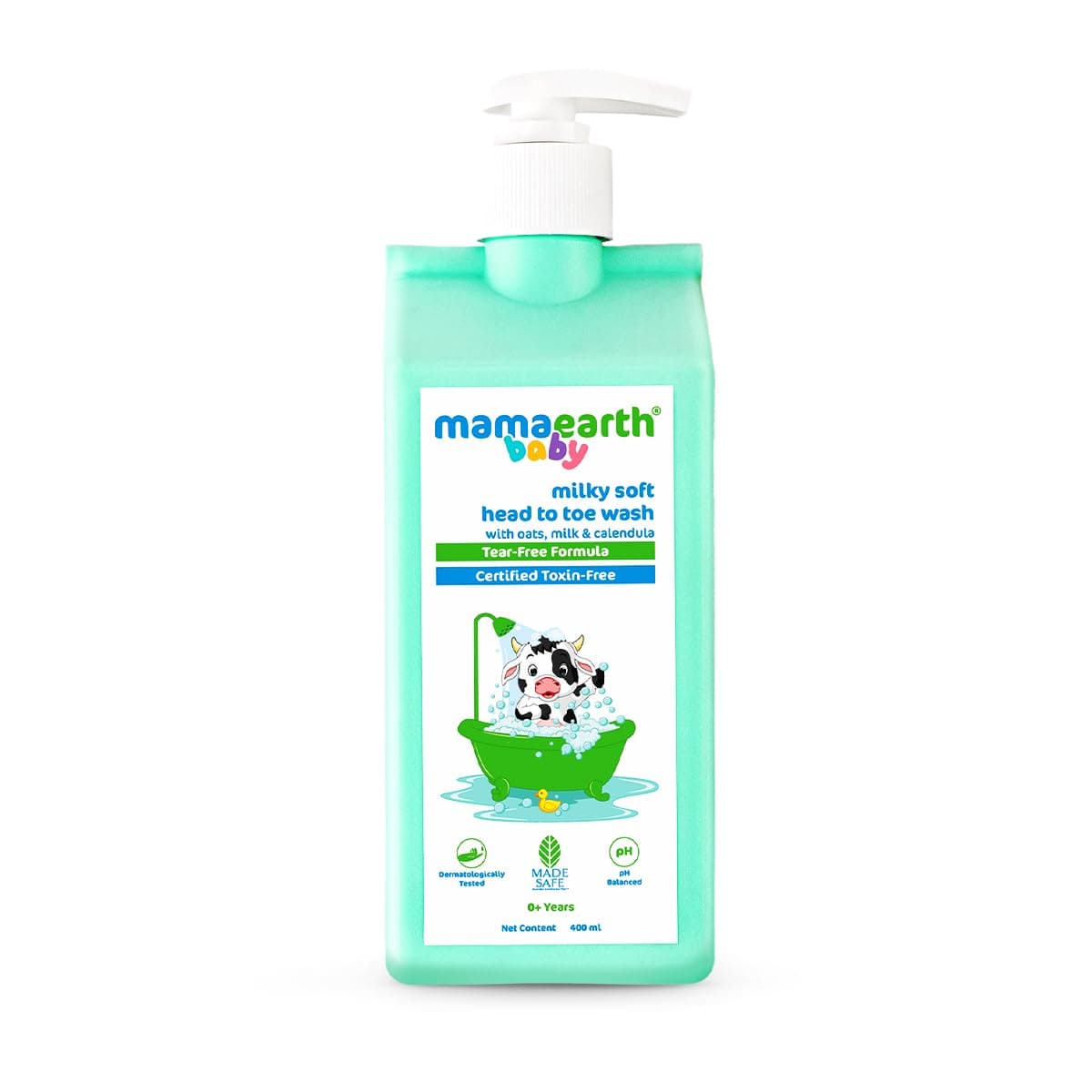 Mamaearth Milky Soft Head to Toe Wash With Oats, Milk, and Calendula for Babies | pH 5.5 | 2-in-1 Tear-Free Body Wash & Shampoo | Moisturizes and Soothes Skin | Made Without Toxins | Soap Free gentle Cleanser | 400 ml