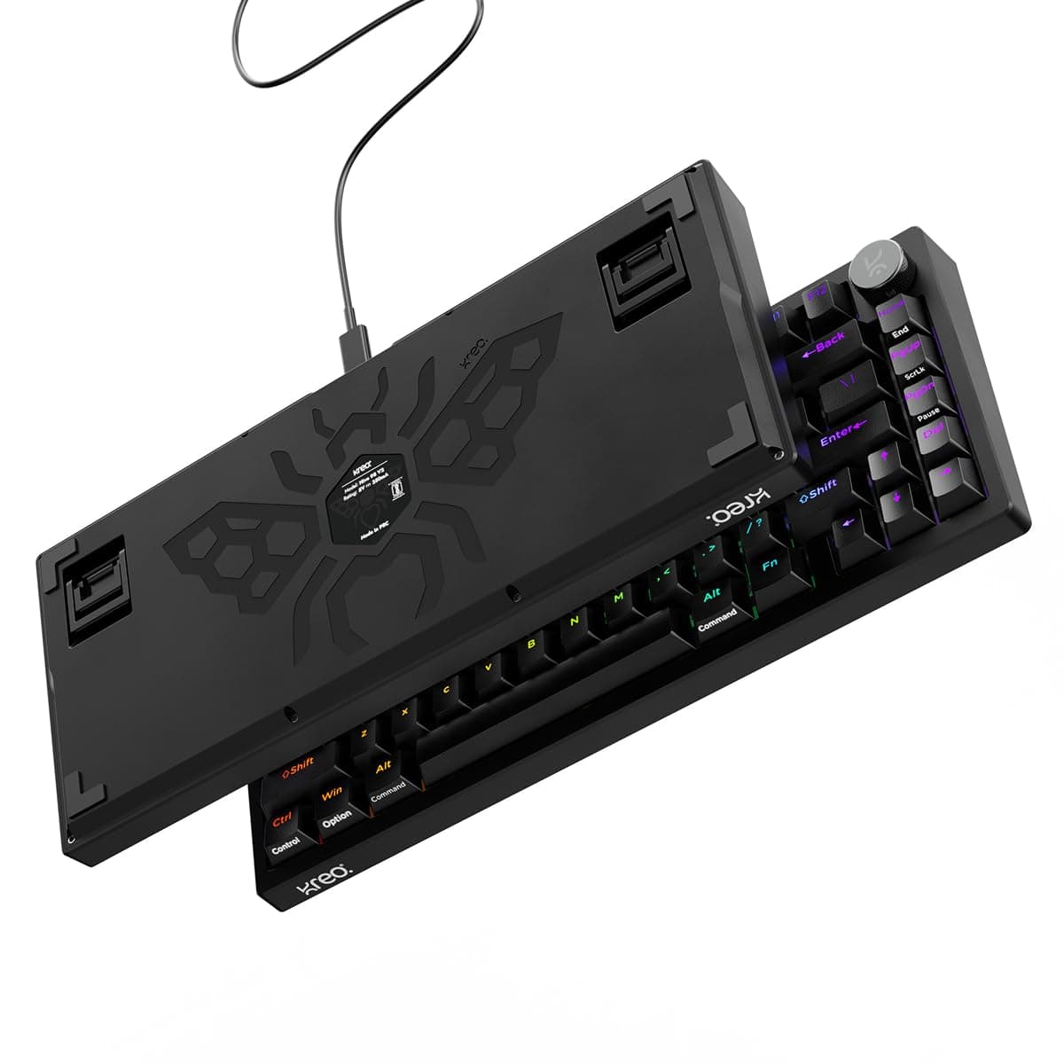 Kreo Hive RGB Anti-ghosting Gaming Keyboard, 75% Tenkeyless Wired Mechanical Keyboard with RGB Backlight, Volume Knob, NKRO, PC Gaming Keyboard Detachable USB C Cable (All Black, Red)