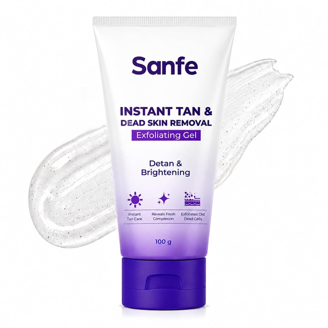 Sanfe Instant Tan & Dead Skin Removal Exfoliating Gel | AHA Exfoliating Gel | Removes Tan, Dead Skin & Impurities | Brightening & Smooth | Suitable for All Skin Types | 100g | Pack of 1