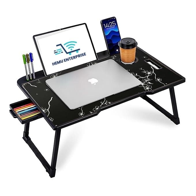 Etekcity Study Table Bed Table Premium Laptop Table/Foldable and Portable Wooden/Writing Desk for Office/Home/School 59cm, 40cm (Black Flower COTTED)