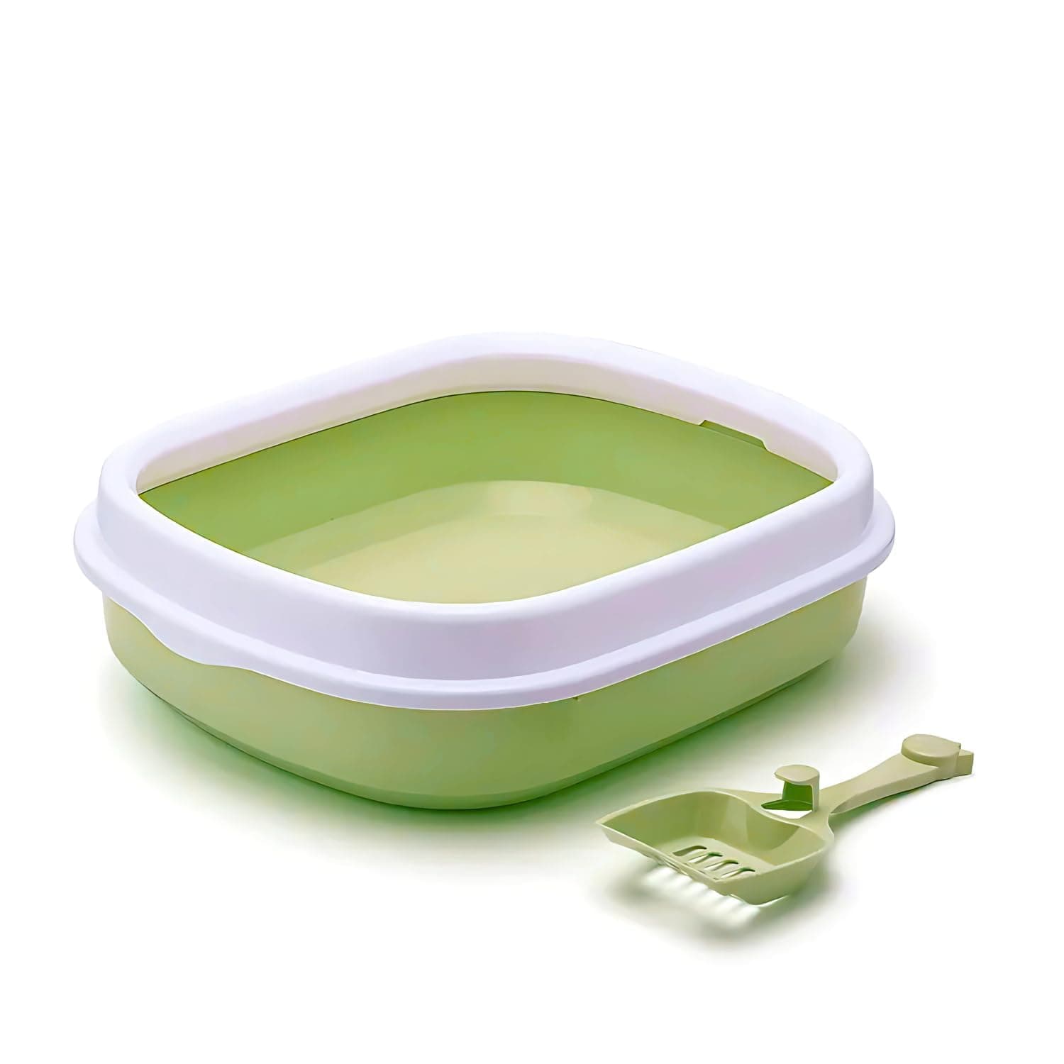 Pets Empire Cat Litter Tray with Scoop | Cat Litter Tray Suitable for Kittens, Rabbit, Pet | Reduces Odor, Perfect Starter for Toilet Training (Green, Large)