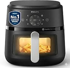 PHILIPS Air Fryer NA231/00 with touch panel, uses up to 90% less fat, 1700W, 6.2 Liter, with Rapid Air Technology (Black),Cooking window, Extra Large