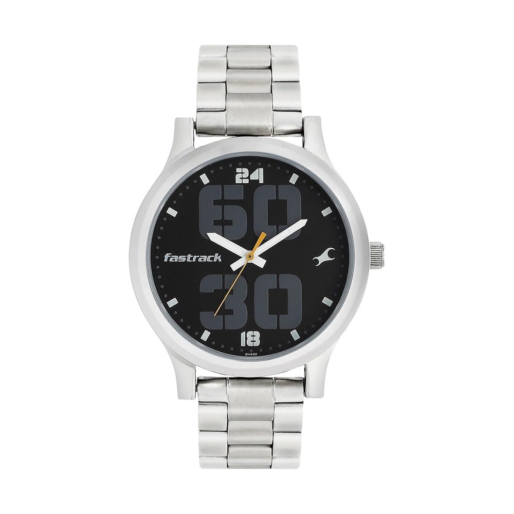 Fastrack Bold Quartz Analog Black Dial Silver Stainless Steel Strap Watch for Guys, Men- NT38051SM07