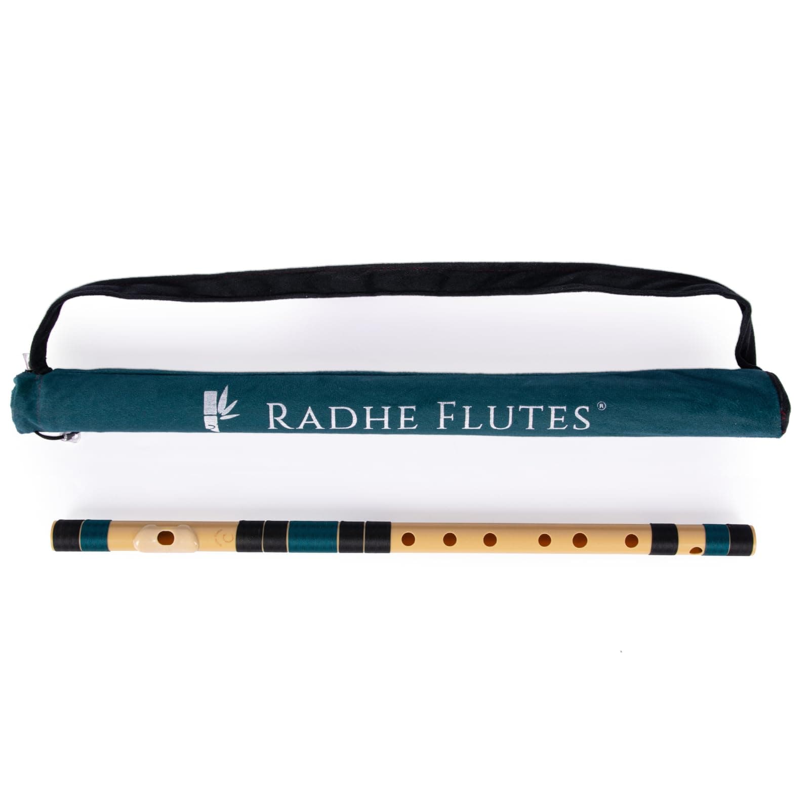Radhe Flutes | PVC Fiber | C Natural | Right Handed | BlacK & Dark Green Threads | Assorted Colours for Velvet Cover + Complete Flute Beginners Online Course In Hindi and English