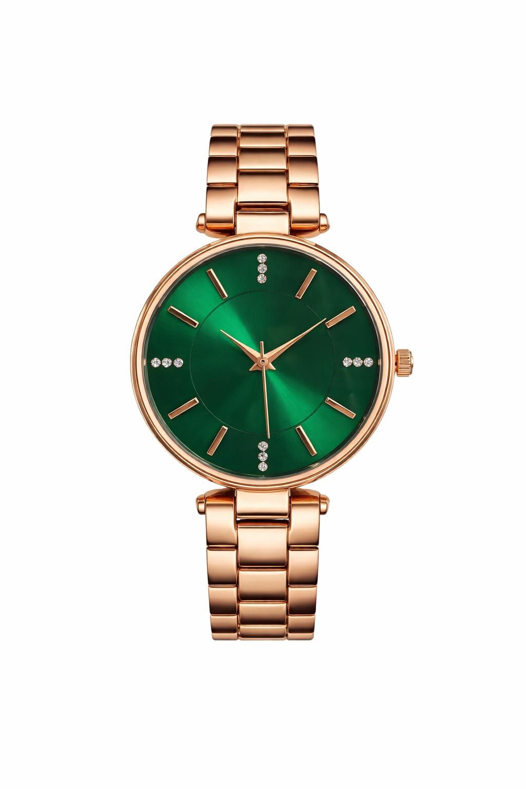 Daniel Radcliffe Women Analogue Wrist Watches for Women's & Girls&Miss&Ladies Diamond Studded Dial Rosegold Colored Stylish Bracelet Strap (Green)