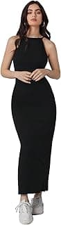 Aahwan Pink Solid Halter Neck Solid Bodycon Midi Dress for Women's & Girl's