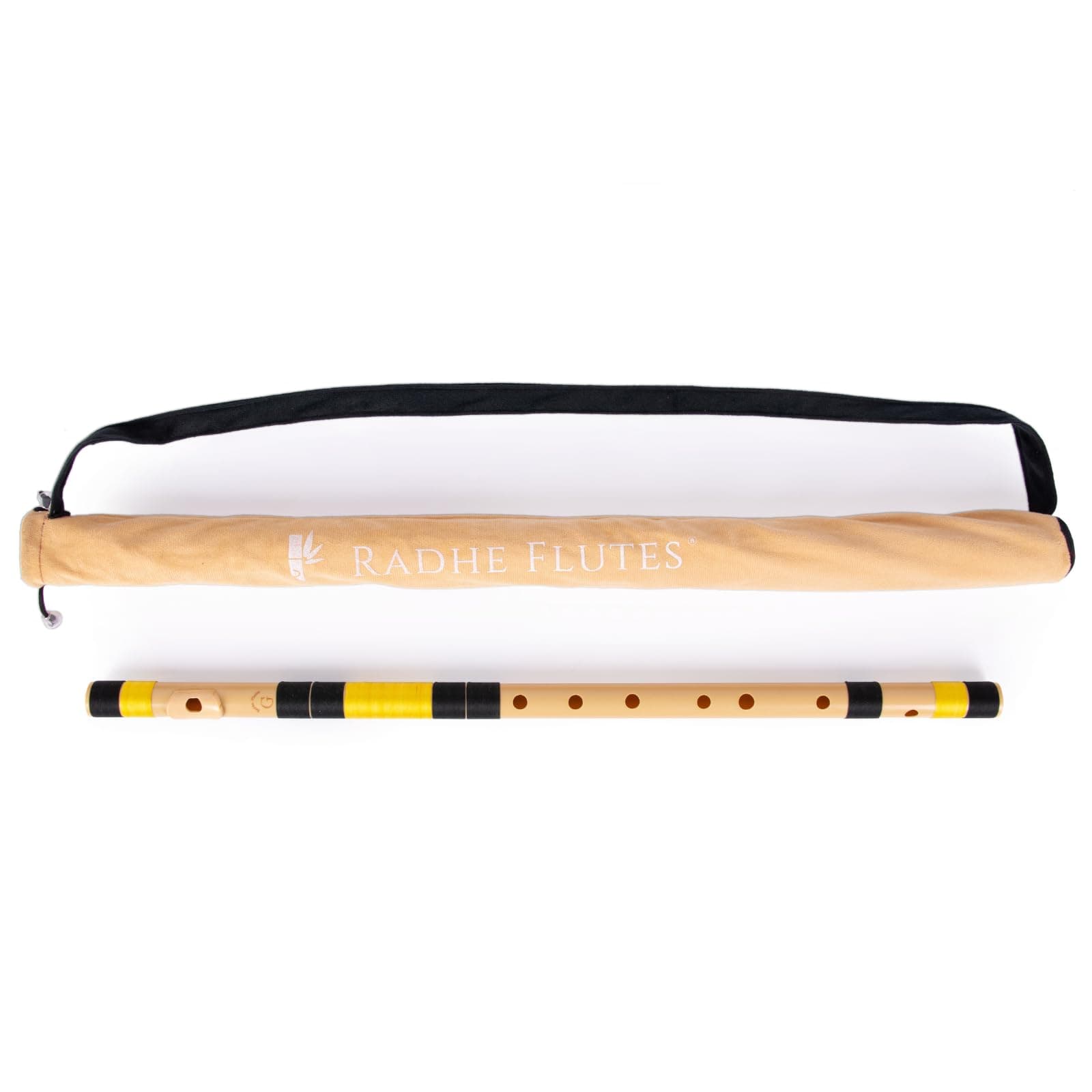 Radhe Flutes PVC Fiber Bass G With Velvet Cover (Beige Flute With Black & Yellow Threads)