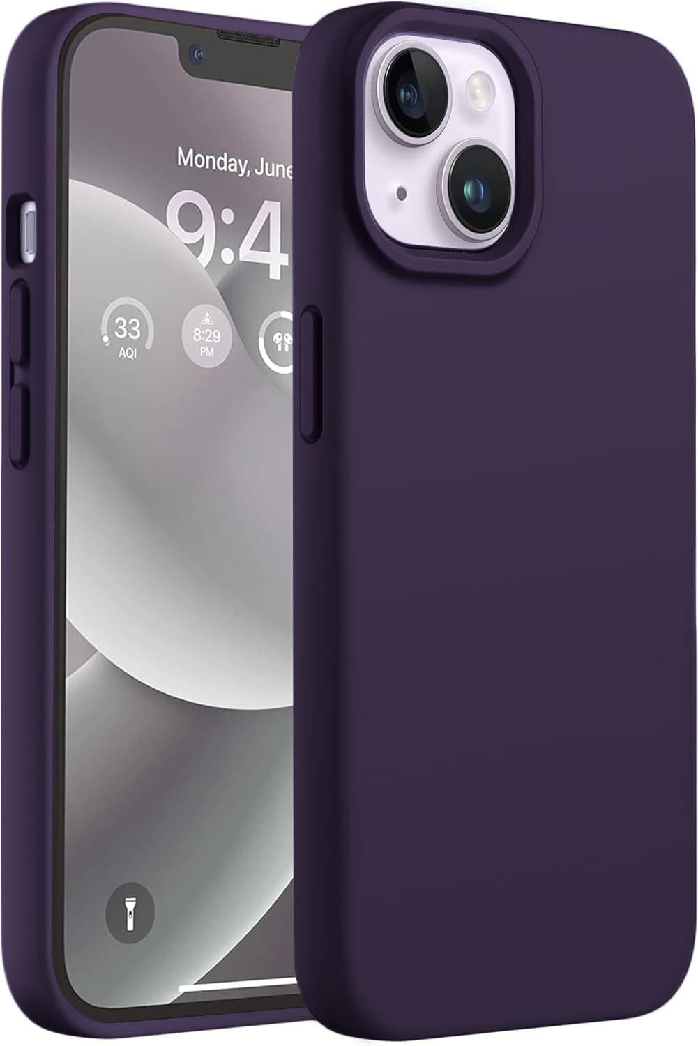 DIZORO Liquid Silicone Compatible for iPhone 14 Plus Case Gel Rubber with Microfiber Lining Non-Slip Full Body Protective Shockproof Back Cover (Deep Purple, 6.7 inch)
