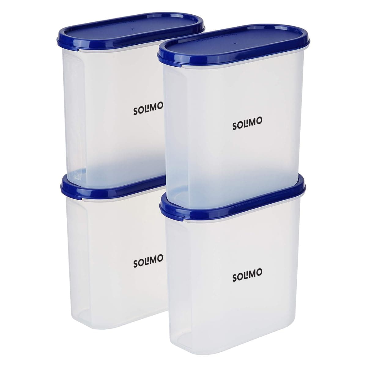 Amazon Brand - Solimo Modular Plastic Storage Container With Airtight Lid | BPA-Free Plastic | Microwave Safe | Dishwasher Safe | 1.8 Litres | Set of 4 (Blue)