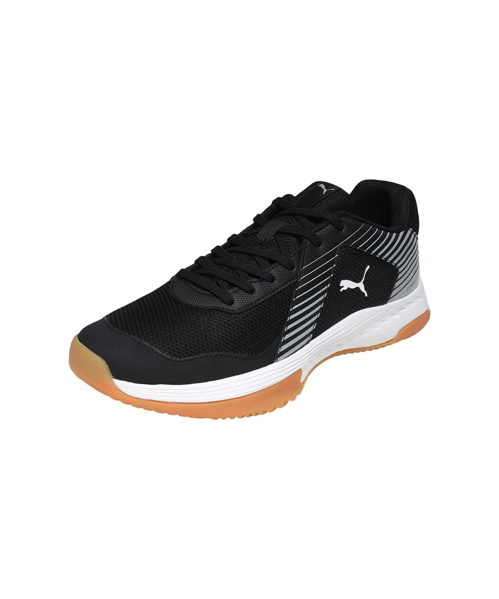 PUMA , Unisex-Adults, Badminton Smash Sprint, Black-White-Silver, Indoor Shoe, 8UK, (10930401)