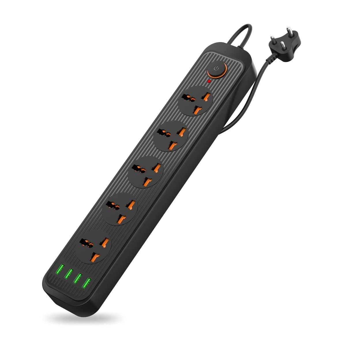 Portronics Power Plate 6 with 4 USB Port + 5 Power Sockets Extension Board, 2500W Power Converter, Cord Length 2Mtr (Black)