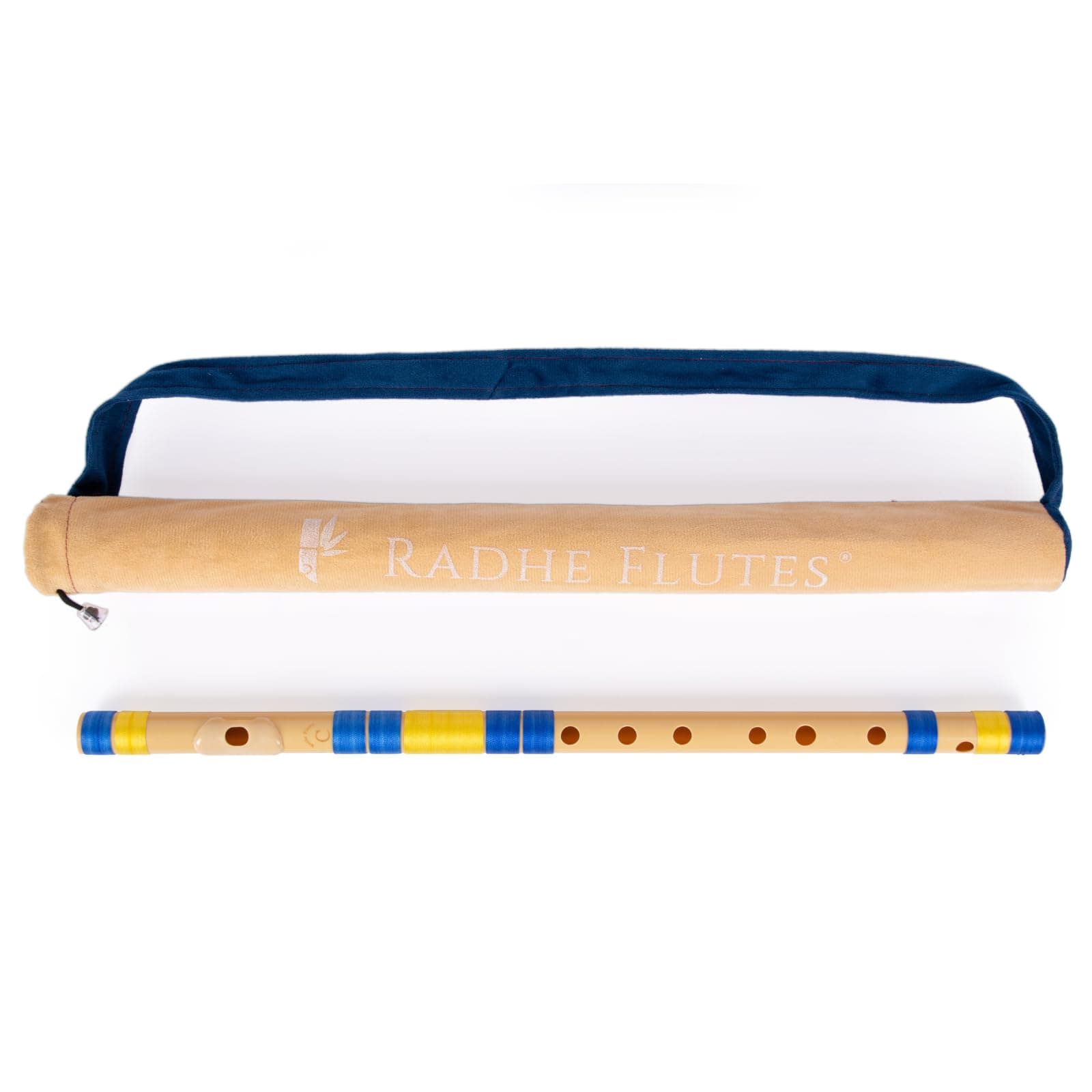 Radhe Flutes | PVC Fiber | C Natural | Right Handed | Blue & Yellow Threads | Assorted Colours for Velvet Cover + Complete Flute Beginners Online Course In Hindi and English