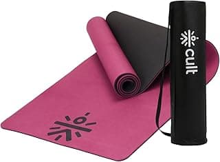 CULT TPE Yoga Mat 6mm with Carry Bag & Strap | Anti-Slip, Sweat Resistant, Lightweight & Durable Exercise Mat for Yoga, Pilates, Meditation & Home Workout – Purple Wine/Black