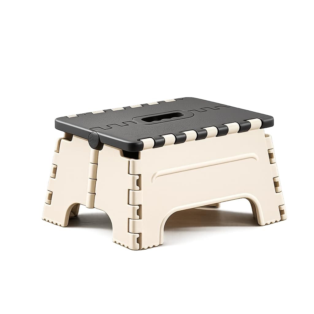 Arkavio 7 Inches Foldable Plastic Step Stool for Home & Kitchen, Portable Non-Slip Folding Stool, Heavy Duty Multipurpose Foot Rest for Bathroom, Office & Outdoor Use (Black-Ivory)